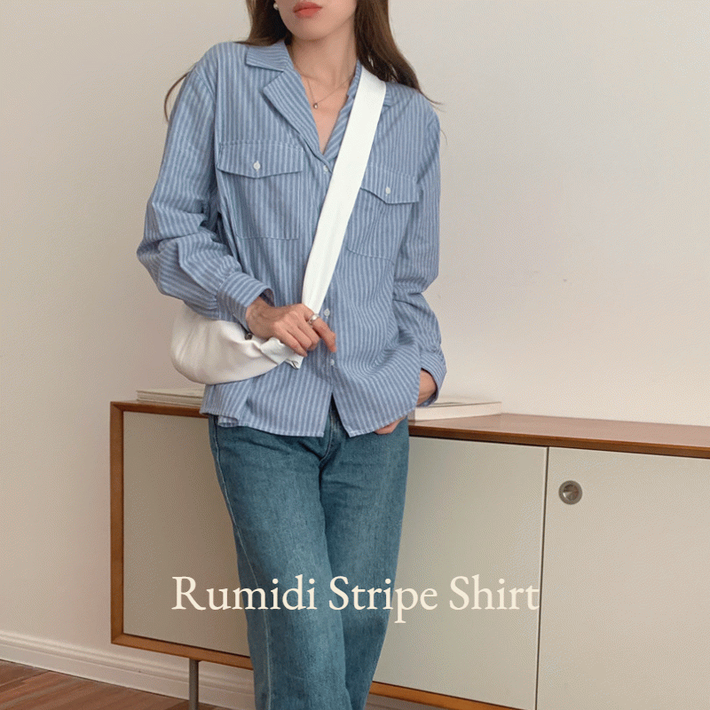 루미디 스트라이프 포켓 긴팔 셔츠 (1 color)